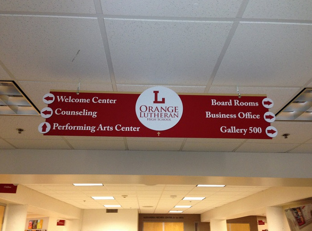 Interior wayfinding signs for schools Orange County