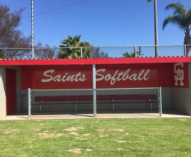 Softball dugout vinyl wraps for schools in Orange County CA