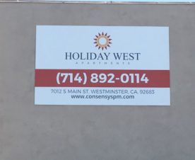 Apartment complex signs in Westminster CA
