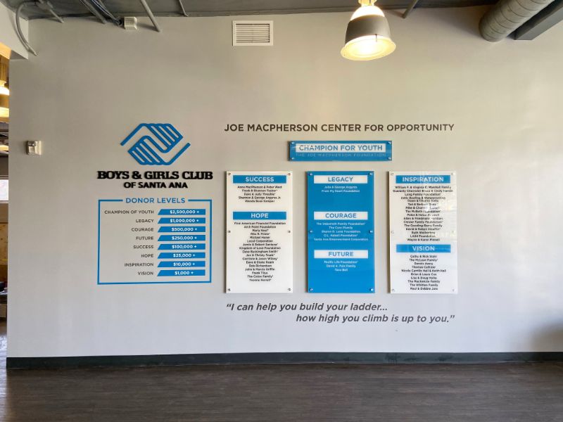Donor Wall and Exterior Building Signs in Santa Ana CA