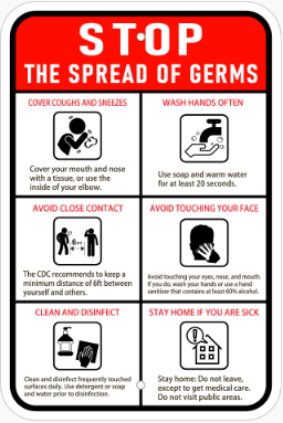 Stop the Spread of Germs COVID 19 Sign Buena Park CA