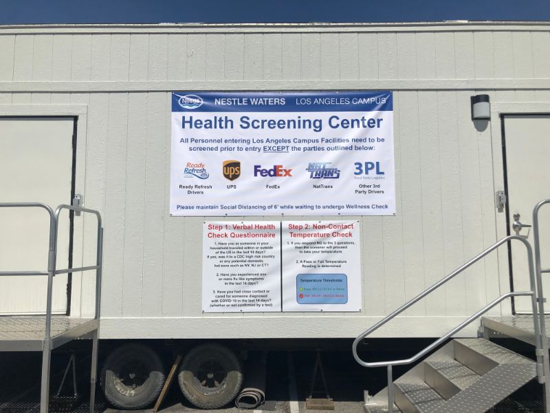 Social Distancing Floor Decals and Health Screening Banners in Los Angeles