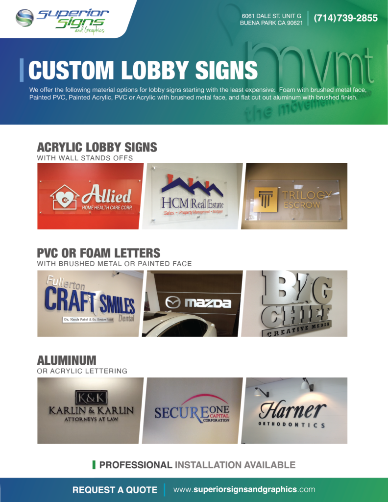 Lobby Logo Signs in Irvine CA