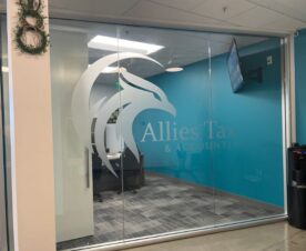 sandblasted look glass graphics for offices in orange county, ca