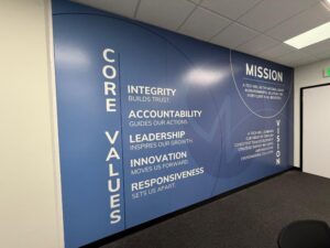 mission vision values wall wraps in orange, ca