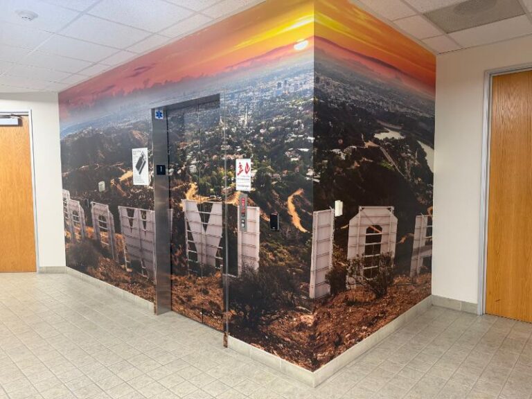 Lobby and elevator environmental wall wraps and graphics in orange county, ca