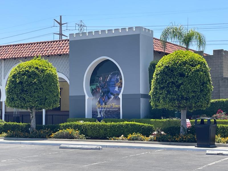 Custom wall wraps fitted to keyhole openings at Medieval Times on Beach Boulevard, Buena Park