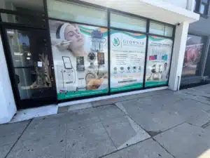 Storefront perforated window graphics in los angeles, ca